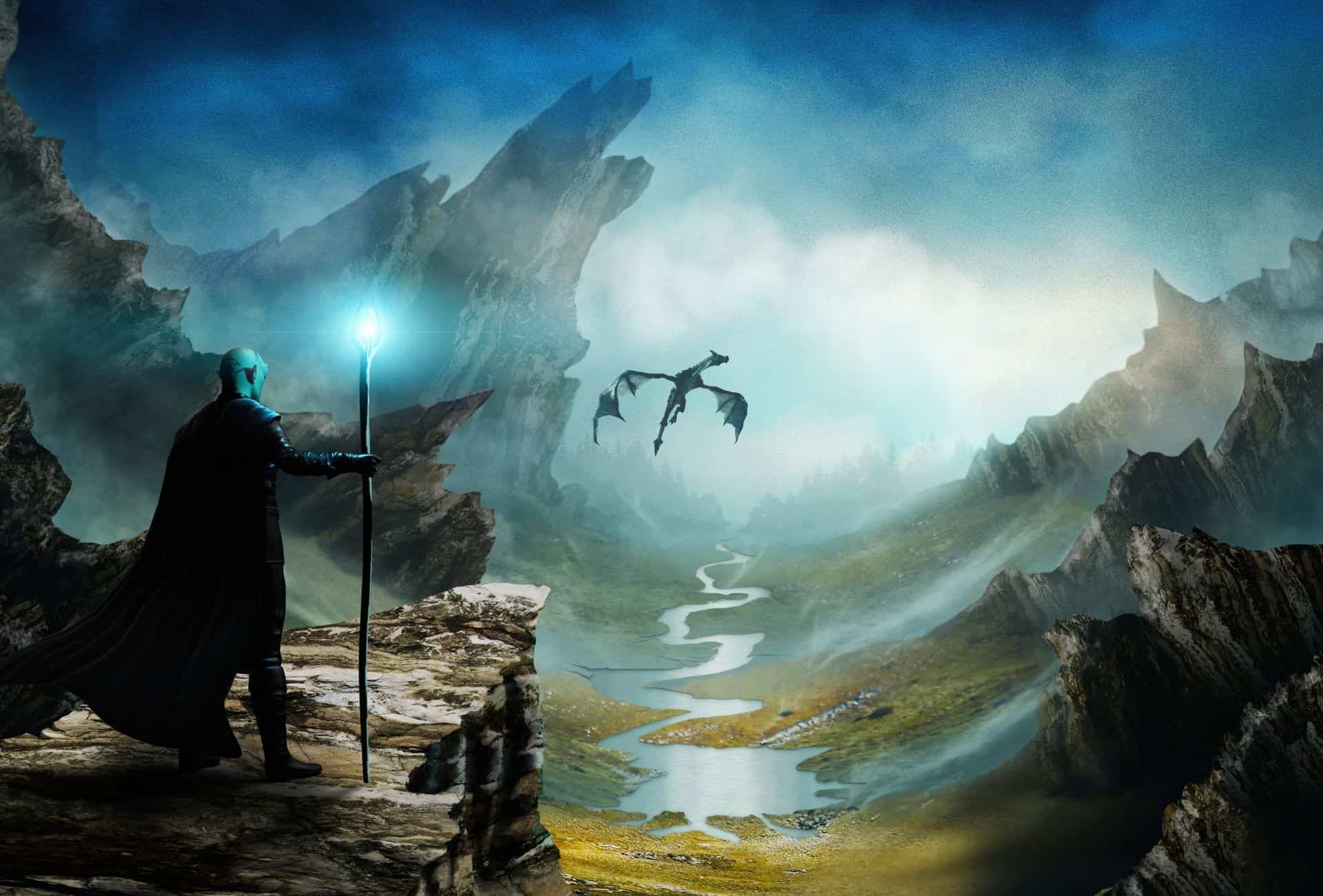 Dragon over a canyon