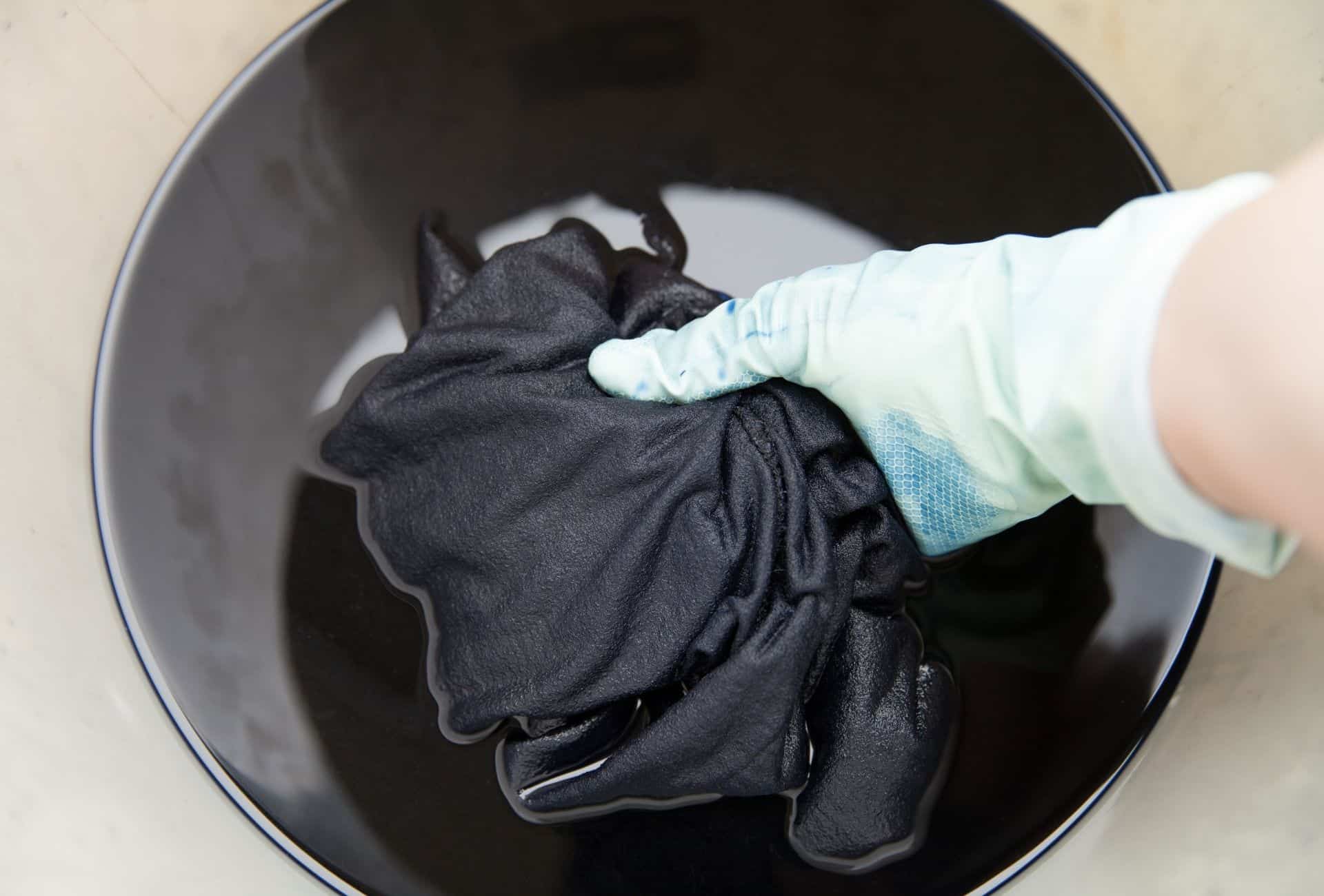 Fabric dying in a black dye